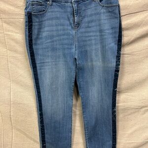 Blue Denim Jeans with velvety blue Side Stripes